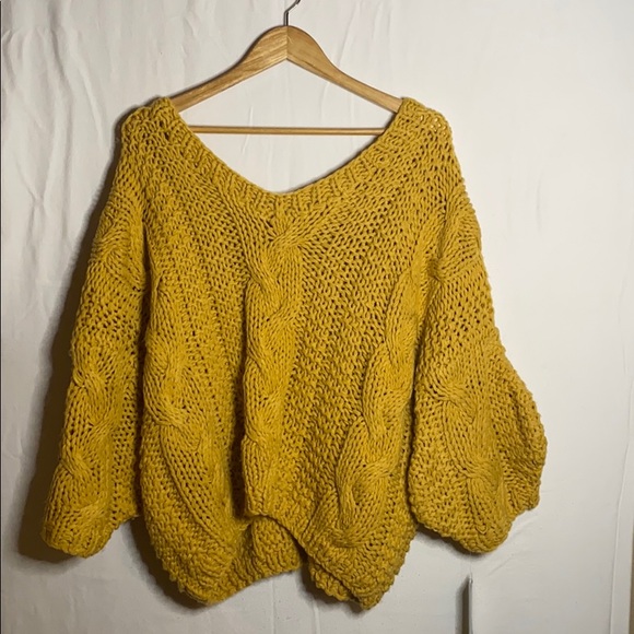 Bad Little Country Girl Sweaters - Mustard yellow cable knit slouchy sweater Medium